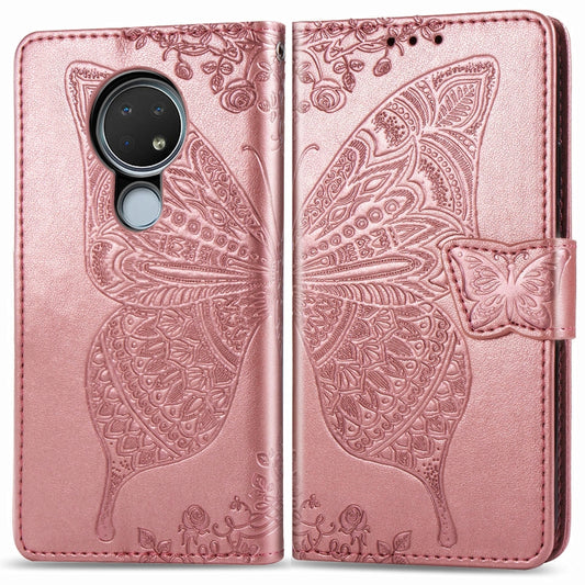 For Nokia 6.2 / 7.2 Butterfly Love Flower Embossed Horizontal Flip Leather Case with Bracket Lanyard Card Slot Wallet(Rose Gold) - Nokia Cases by buy2fix | Online Shopping UK | buy2fix