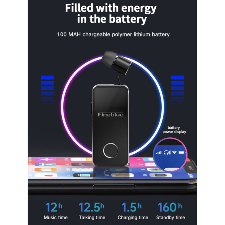 FineBlue F2 Pro Wireless Bluetooth V5.0 Earphone Hands-Free Vibrating Alert Wear Clip Earphone(Black) - Bluetooth Earphone by Fineblue | Online Shopping UK | buy2fix