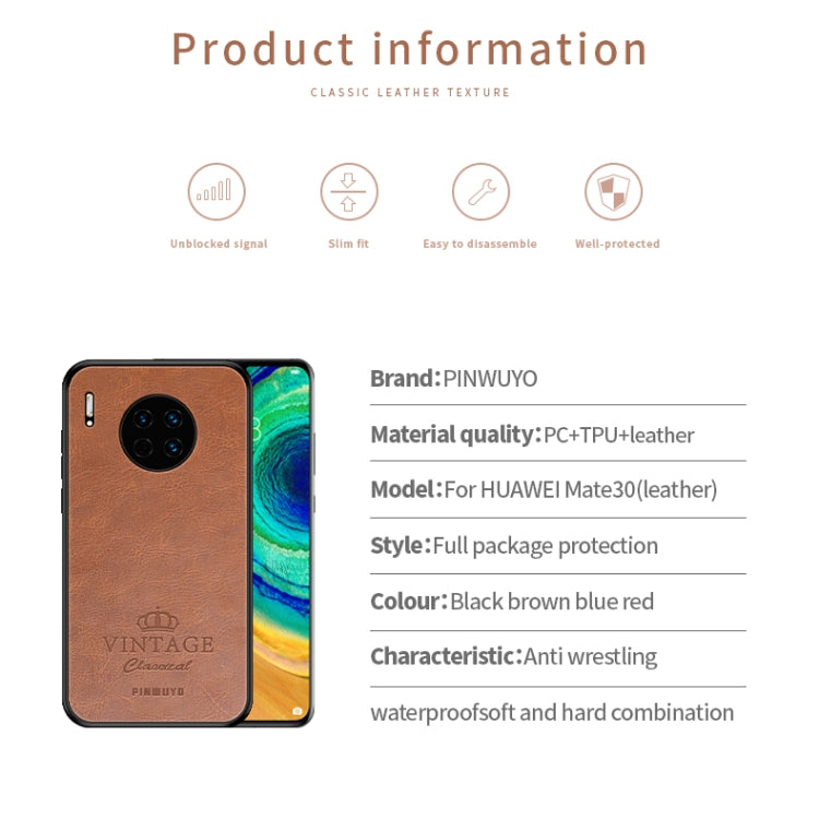 For Huawei Mate 30 5G (Leather) PINWUYO Pin Rui Series Classical Leather PC + TPU + PU Leather Waterproof Anti-fall All-inclusive Protective Case(Brown) - Huawei Cases by PINWUYO | Online Shopping UK | buy2fix