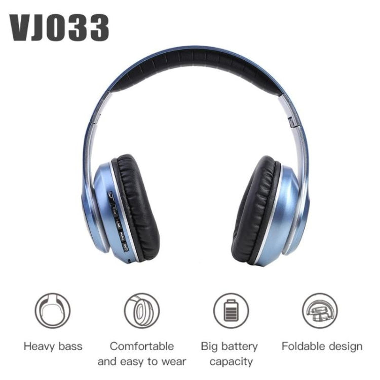 VJ033 Multi-function Upgrade Bluetooth 5.0 Headset Stereo Wireless LED Microphone FM Radio Headset(Blue) - Headset & Headphone by buy2fix | Online Shopping UK | buy2fix