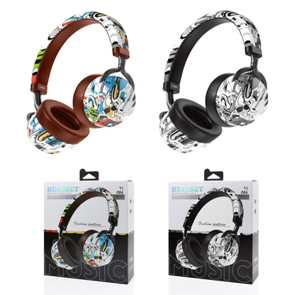 VJ086 Graffiti Headset Wireless Sports Bluetooth Headset Water Transfer Color Print Headset, Support TF, FM(Black+White) - Headset & Headphone by buy2fix | Online Shopping UK | buy2fix