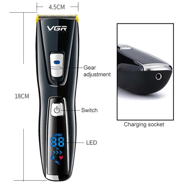 VGR V-027 10W Professional Electric Hair Clipper with LCD Display, Plug Type: EU Plug - Hair Trimmer by VGR | Online Shopping UK | buy2fix