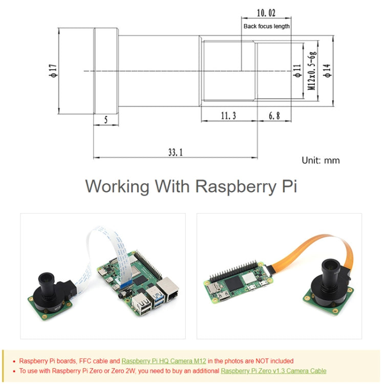 Waveshare WS0698012 For Raspberry Pi M12 High Resolution Lens, 12MP, 69.5 Degree FOV, 8mm Focal Length, 23968 - Raspberry Pi Accessories by Waveshare | Online Shopping UK | buy2fix