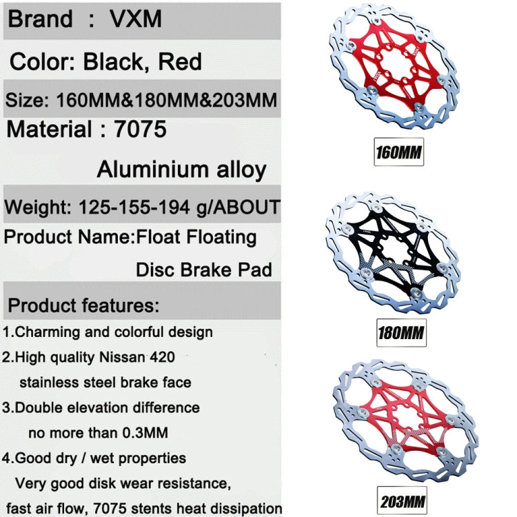 VXM Bicycle Mountain Bike Floating Brake Disc Brake 180mm(Red) - Outdoor & Sports by VXM | Online Shopping UK | buy2fix