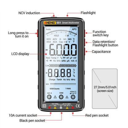 ANENG 681 LCD Digital Display Screen Smart Automatic Range Rechargeable Multimeter(Black) - Digital Multimeter by ANENG | Online Shopping UK | buy2fix