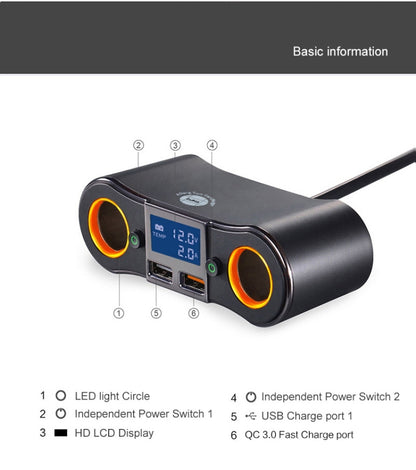 ZNB02 QC3.0 Fast Charge Car Charger Dual USB Car Cigarette Lighter(Orange Light) - Cigar Socket by buy2fix | Online Shopping UK | buy2fix