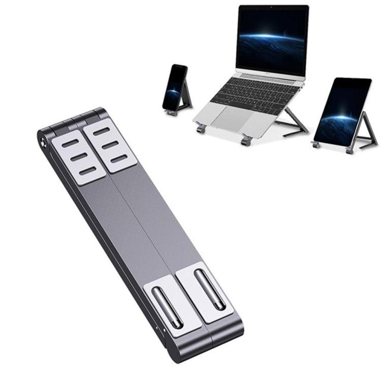 Metal Laptop Stand Computer Cooling Folding Mini Flat Raised Bracket(Gray) - Computer & Networking by buy2fix | Online Shopping UK | buy2fix