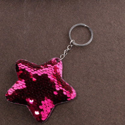 2 PCS Cute Chaveiro Star Keychain Glitter Pompom Sequins Key Chain Gifts for Women Llaveros Mujer Car Bag Accessories Key Ring(Magenta) - Key Rings by buy2fix | Online Shopping UK | buy2fix