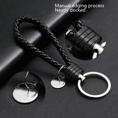 100 PCS Woven Leather Cord Keychain Car Pendant Leather Key Ring Baotou With Small Round Piece(Medium Blue) - Key Rings by buy2fix | Online Shopping UK | buy2fix