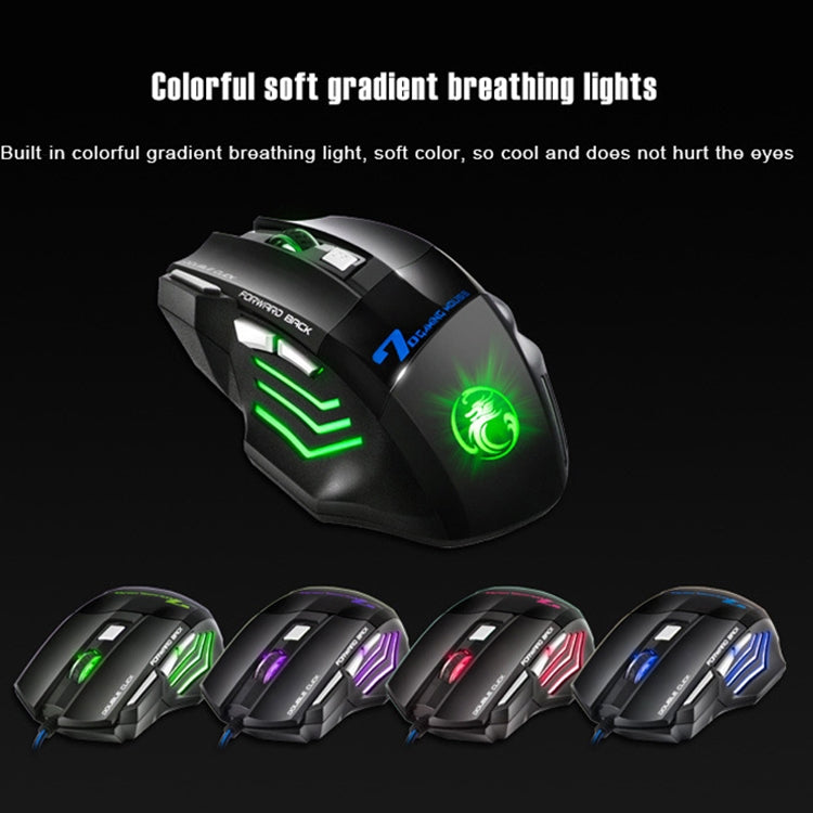 IMICE X7 2400 DPI 7-Key Wired Gaming Mouse with Colorful Breathing Light, Cable Length: 1.8m(Skin Black E-commerce Version) - Wired Mice by IMICE | Online Shopping UK | buy2fix