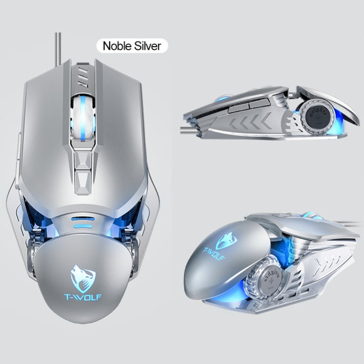 T-WOLF G530 USB Interface 7-Buttons 6400 DPI Wired Mouse Mechanical Gaming Macro Definition 4-Color Breathing Light Gaming Mouse, Cable Length: 1.5m( Silver) - Wired Mice by T-WOLF | Online Shopping UK | buy2fix