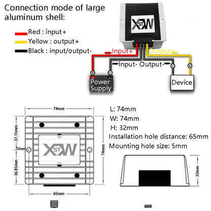 XWST DC 12/24V To 5V Converter Step-Down Vehicle Power Module, Specification: 12/24V To 5V 25A Large Aluminum Shell -  by buy2fix | Online Shopping UK | buy2fix