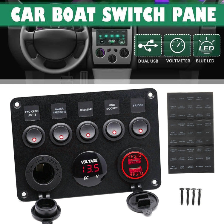 RV Yacht Car Combination Cat Eye Switch Dual USB Car Charging Control Panel With Voltmeter - In Car by buy2fix | Online Shopping UK | buy2fix