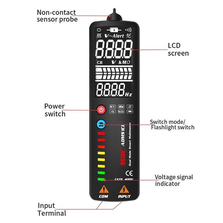 BSIDE Dual-Mode Smart Large-Screen Display Multimeter Electric Pen Portable Voltage Detector, Specification: ADMS1 - Digital Multimeter by BSIDE | Online Shopping UK | buy2fix