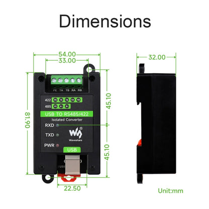 Waveshare 23949 USB To RS485/422 Isolated Converter, FT232RL And SP485EEN - Modules Expansions Accessories by Waveshare | Online Shopping UK | buy2fix