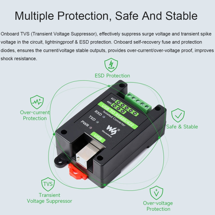 Waveshare 23949 USB To RS485/422 Isolated Converter, FT232RL And SP485EEN - Modules Expansions Accessories by Waveshare | Online Shopping UK | buy2fix