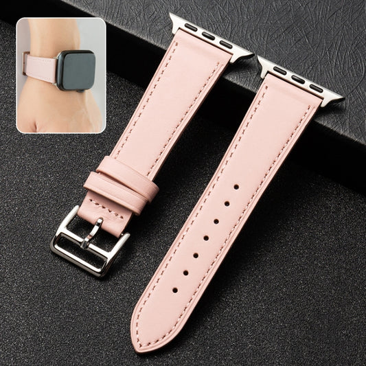 Cowhide Leather Strap Watch Band For Apple Watch Series 8&7 41mm / SE 2&6&SE&5&4 40mm / 3&2&1 38mm(Pink) - Watch Bands by buy2fix | Online Shopping UK | buy2fix