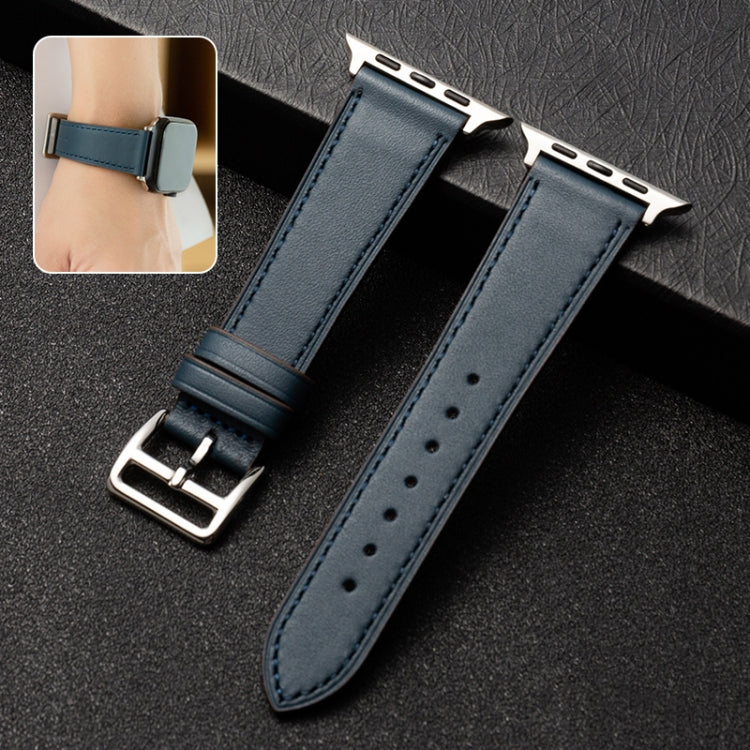 Cowhide Leather Strap Watch Band For Apple Watch Ultra 49mm / Series 8&7 45mm / SE 2&6&SE&5&4 44mm / 3&2&1 42mm( Blue) - Watch Bands by buy2fix | Online Shopping UK | buy2fix