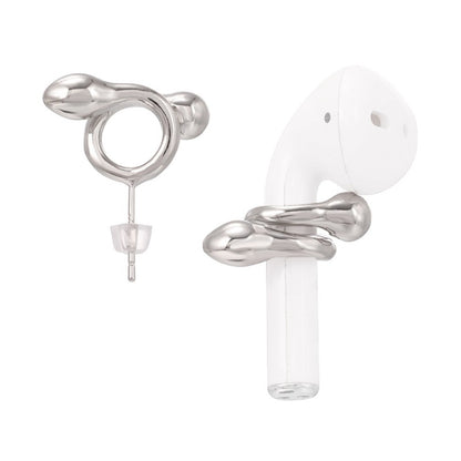 2 Pairs 925 Silver Needle Wireless Earphones Snake-Shaped Embrace Anti-Lost Earrings For AirPods(Steel Color) - Apple Accessories by buy2fix | Online Shopping UK | buy2fix