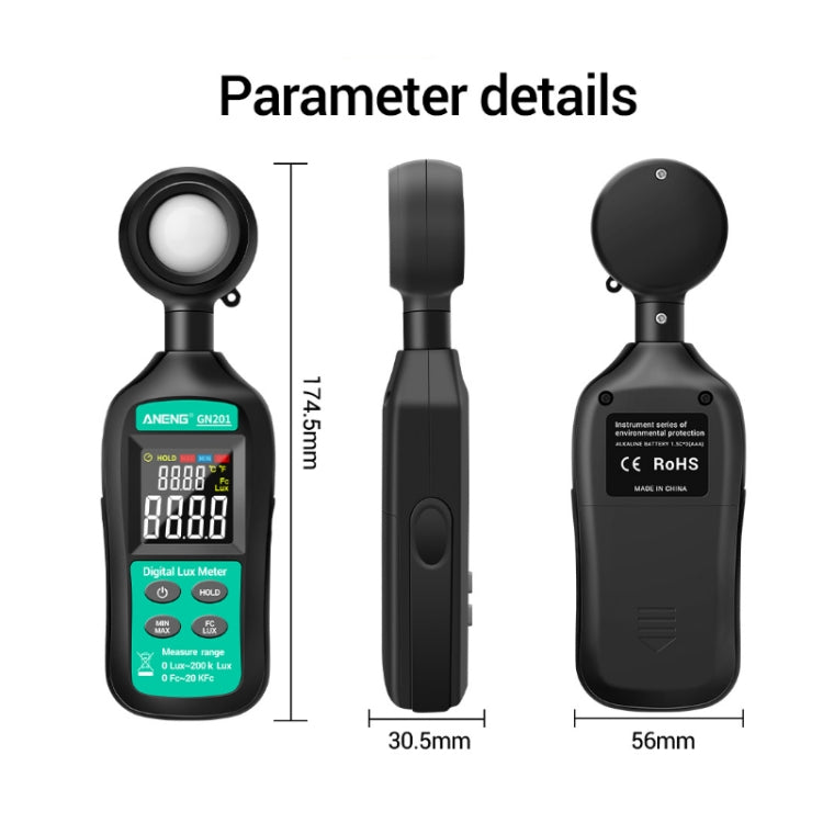 ANENG GN-201 High Precision Handheld Light Meter - Light & Sound Meter by ANENG | Online Shopping UK | buy2fix