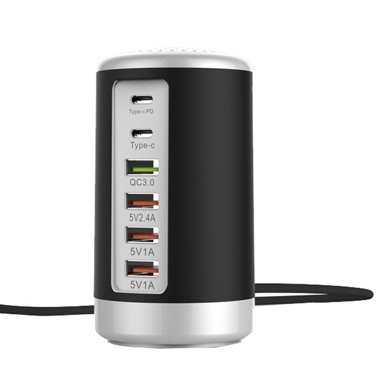 4 X USB + 2 X Type-C 65W Cylinder Multifunction Charger, US Plug(Black) - Multifunction Charger by buy2fix | Online Shopping UK | buy2fix