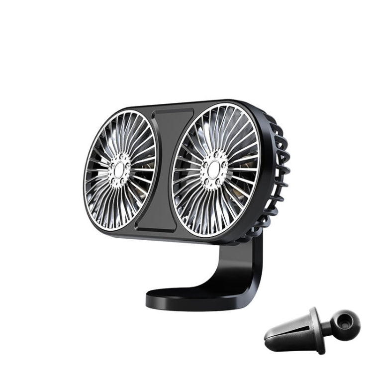 F211 Car Double Head With Led Electric Fan Car Air Outlet Instrument Panel USB Mini Fan(Black) - In Car by buy2fix | Online Shopping UK | buy2fix