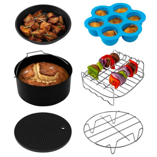 6 PCS/Set 8 inch Air Fryer Baking Accessories Stainless Steel Set - Kitchen Machine Accessories by buy2fix | Online Shopping UK | buy2fix
