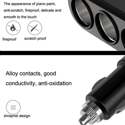2 PCS Dual USB + Type-C / USB-C 3 Hole Cigar Socket Car Charger, Style: Fast Charge Version(Black) - In Car by buy2fix | Online Shopping UK | buy2fix
