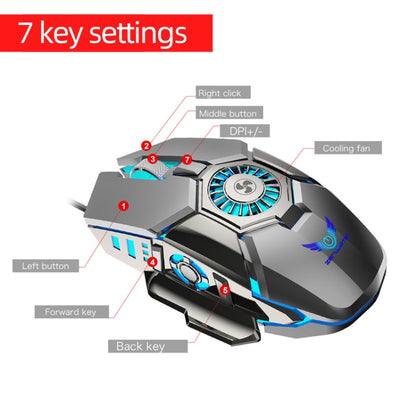 Zerodate G22 6 Keys Fan Cooled RGB Lighted Gaming Mice, Cable Length: 1.5m(Gray) - Wired Mice by Zerodate | Online Shopping UK | buy2fix