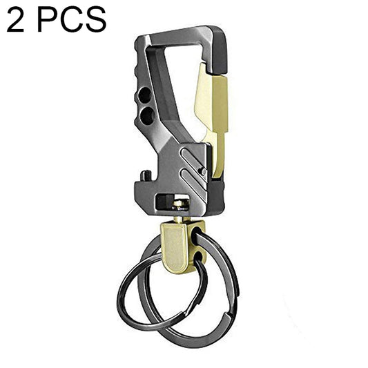 2 PCS QP-131 Multifunctional Double Ring Car Keychain Bottle Opener Carabiner(Black Gold) - In Car by buy2fix | Online Shopping UK | buy2fix