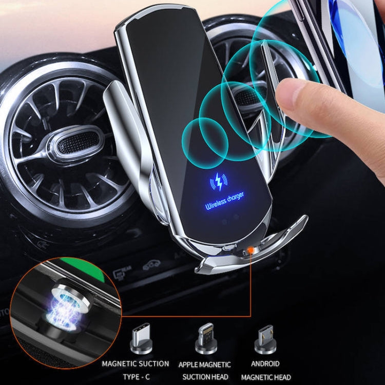 Q3 Infrared Induction Magnetic Car Wireless Charging Phone Bracket with Micro USB + 8 Pin + Type-C / USB-C Magnetic Connector(Blue) - In Car by buy2fix | Online Shopping UK | buy2fix