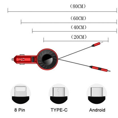 3 In 1 USB Dual Cable Single Pull Retractable Car Charger(Black) - In Car by buy2fix | Online Shopping UK | buy2fix