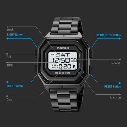 SKMEI 1875 Men Outdoor Electronic Watch Timing Multi-Functional Watch, Style: Silicone Band Black Machine - Silicone Strap Watches by SKMEI | Online Shopping UK | buy2fix