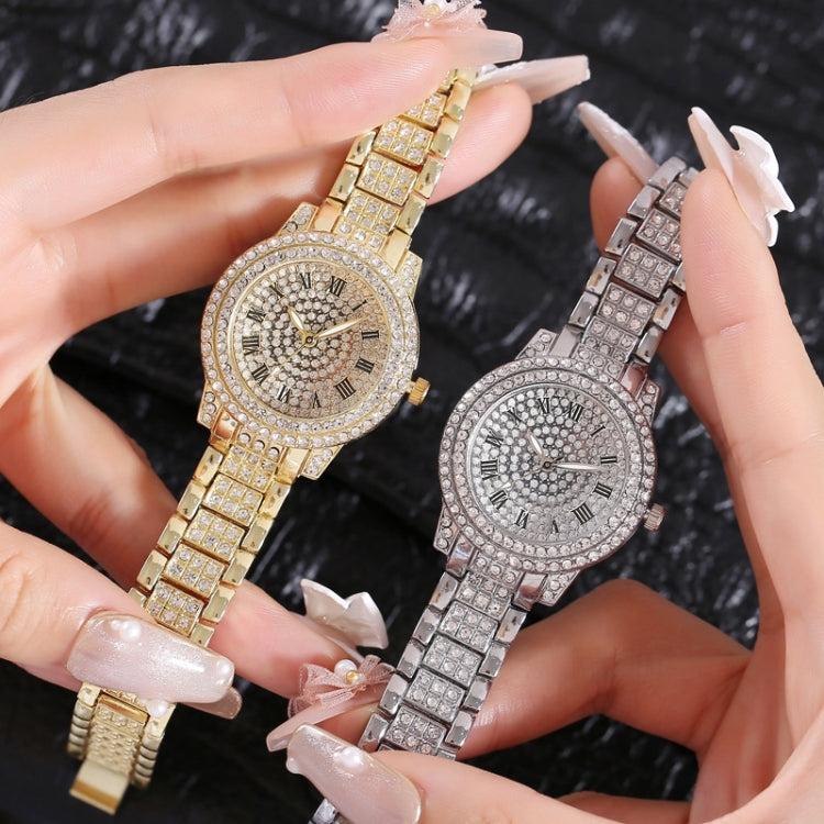 Full Diamond Roman Literal Steel Strap Quartz Watch, Color: Silver - Alloy Watches by buy2fix | Online Shopping UK | buy2fix