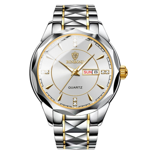 BINBOND B5552 Luminous Multifunctional Business Calendar Quartz Watch(Inter-gold-White) - Metal Strap Watches by BINBOND | Online Shopping UK | buy2fix