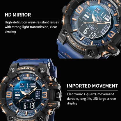 SMAEL 8049 Waterproof Sports Watch Men Multi-function Night Light Electronic Watch(Black Blue Purple) - Leather Strap Watches by SMAEL | Online Shopping UK | buy2fix