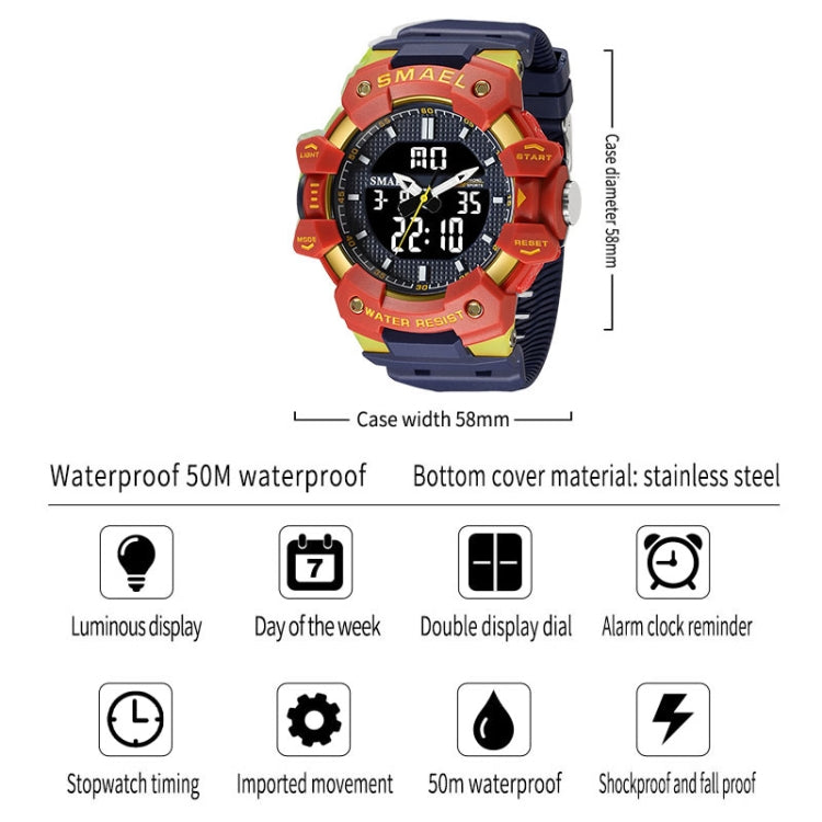 SMAEL 8080 Outdoor Sports Waterproof Multifunctional Glowing Double Dial Watch(Black Gold) - Sport Watches by SMAEL | Online Shopping UK | buy2fix