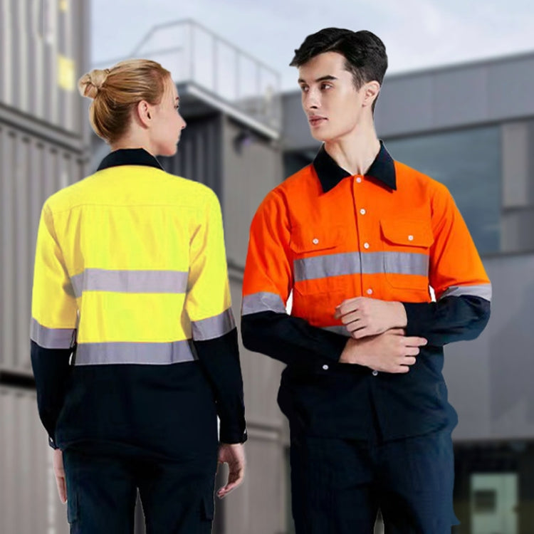 Pure Cotton Long-sleeved Reflective Clothes Overalls Work Clothes, Size: XXL(Yellow+Gray Top) - Workplace Safety Supplies by buy2fix | Online Shopping UK | buy2fix
