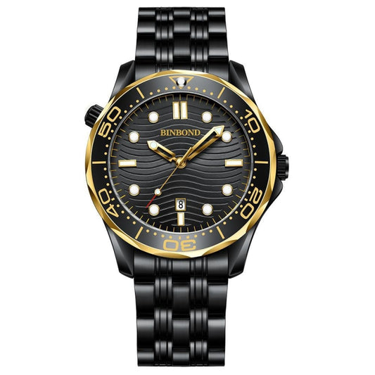 Black Steel Black Inter-gold Black  BINBOND B2820 Luminous 30m Waterproof Men Sports Quartz Watch - Metal Strap Watches by BINBOND | Online Shopping UK | buy2fix