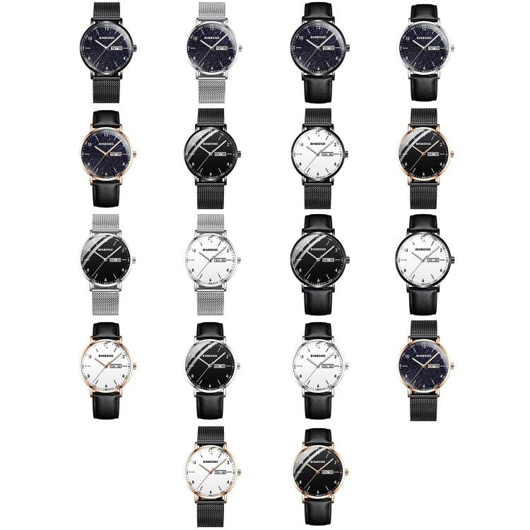 BINBOND B3820 30M Waterproof Ultra-thin Quartz Luminous Starry Watch, Color: Black Leather-Rose Gold-Starry - Metal Strap Watches by BINBOND | Online Shopping UK | buy2fix