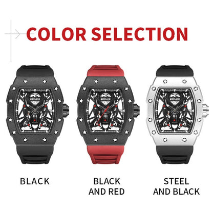 BAOGELA 224145 Barrel Skeleton Waterproof Sports Stainless Steel Silicone Men Watch(Black Shell Red Belt) - Silicone Strap Watches by BAOGELA | Online Shopping UK | buy2fix