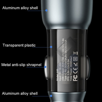 Yesido Y49 Car USB3.0 Fast Charger 30W Translucent PD Fast Charging(Black) - Car Charger by Yesido | Online Shopping UK | buy2fix