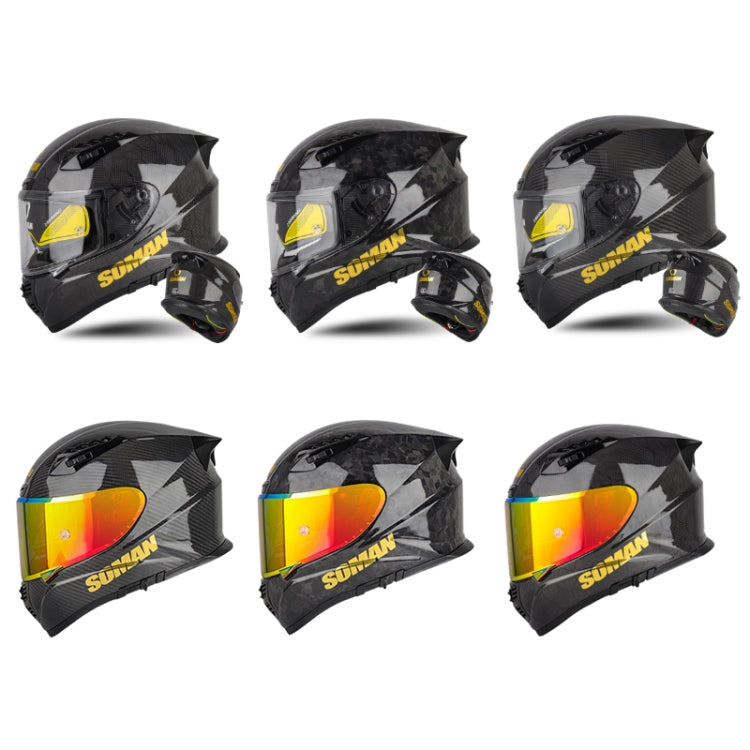 SOMAN Motorcycle Carbon Fiber Double Lens Thermal Safety Helmet, Size: S(Snake Carbon Fiber) - Helmets by SOMAN | Online Shopping UK | buy2fix