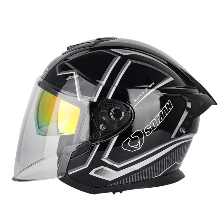 SOMAN Motorcycle Electric Bicycle Dual Lens Riding Helmet, Size: XL(Black Silver) - Helmets by SOMAN | Online Shopping UK | buy2fix