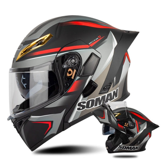 SOMAN Motorcycle Dual Lens Riding Peel-Off Full Coverage Helmet, Size: M(Red Gray Vision) - Helmets by SOMAN | Online Shopping UK | buy2fix