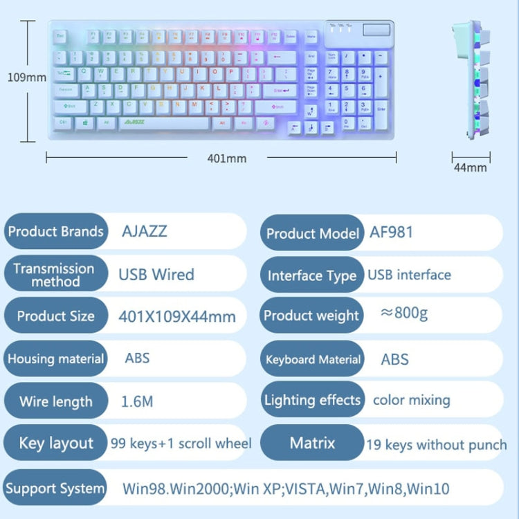 Ajazz AF981 96 Keys Office Gaming Illuminated Wired Keyboard, Cable Length: 1.6m(Black) - Wired Keyboard by Ajazz | Online Shopping UK | buy2fix