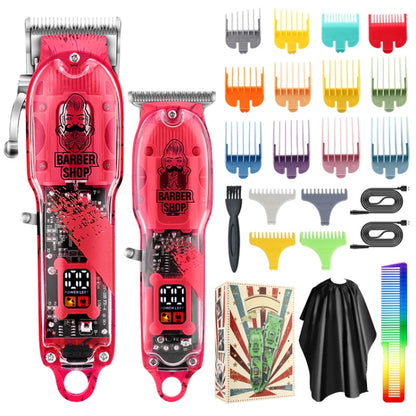 Haircutter Set Transparent Body Oil Head Electric Hair Clipper Men Home Electric Pusher(Earl Red) - Hair Trimmer by buy2fix | Online Shopping UK | buy2fix