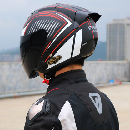 KUQIBAO Motorcycle Smart Bluetooth Sun Protection Double Lens Safety Helmet, Size: M(Bright Black+Gray Tail) - Helmets by KUQIBAO | Online Shopping UK | buy2fix