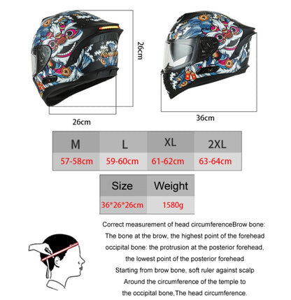 KUQIBAO Motorcycle Dual Lens Anti-Fog Helmet With LED Light, Size: XXL(Matte Black) - Helmets by KUQIBAO | Online Shopping UK | buy2fix