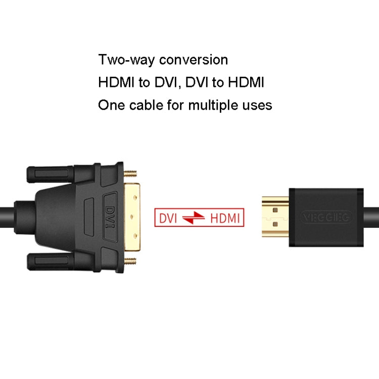 VEGGIEG HDMI To DVI Computer TV HD Monitor Converter Cable Can Interchangeable, Length: 12m - Cable by VEGGIEG | Online Shopping UK | buy2fix